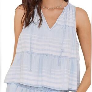 Bella Dahl Light Blue Stripe Tiered Blouse